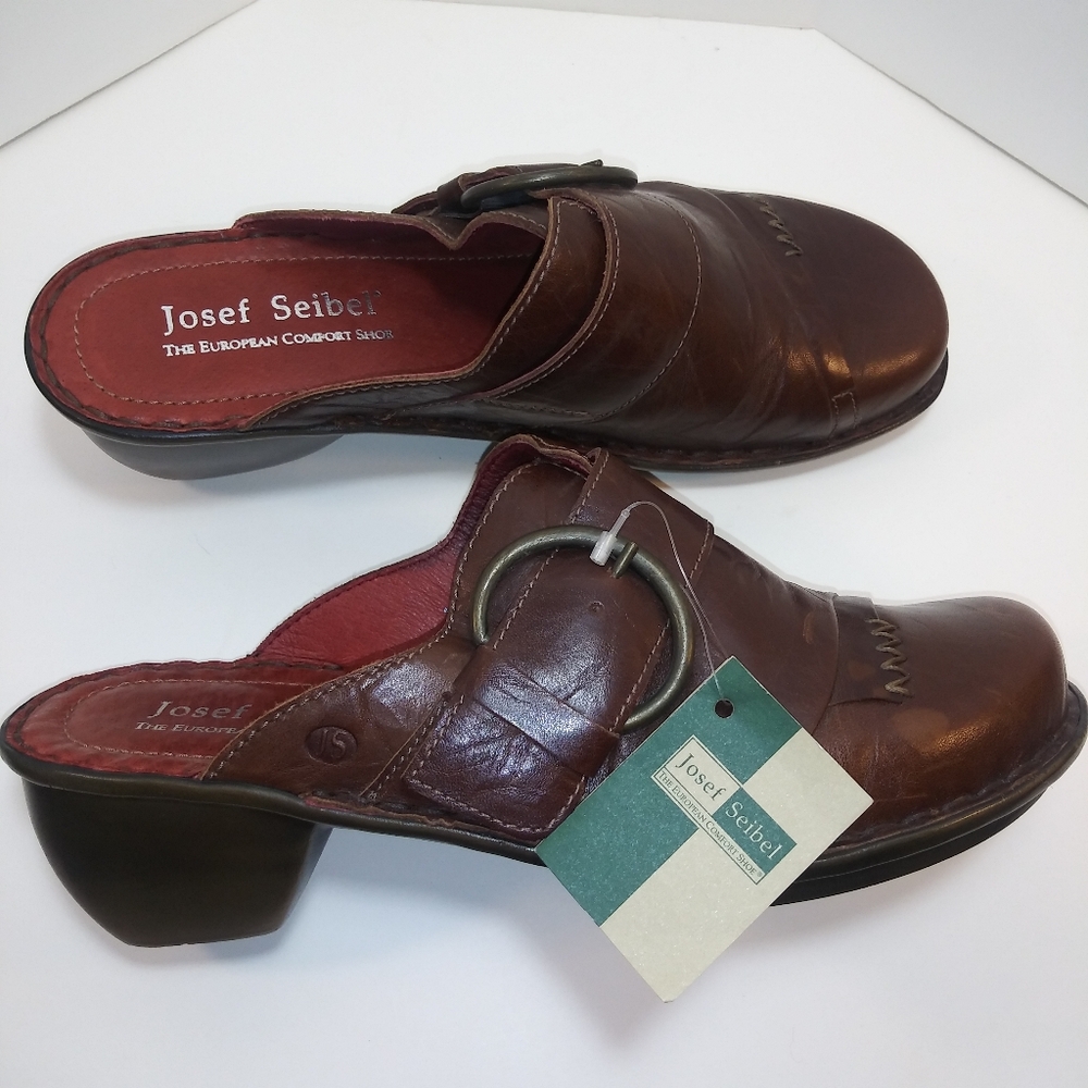 Josef Seibel Brown/redish Leather Mules Clogs Size 40 Boho Hippie Nwb 9.5 usa